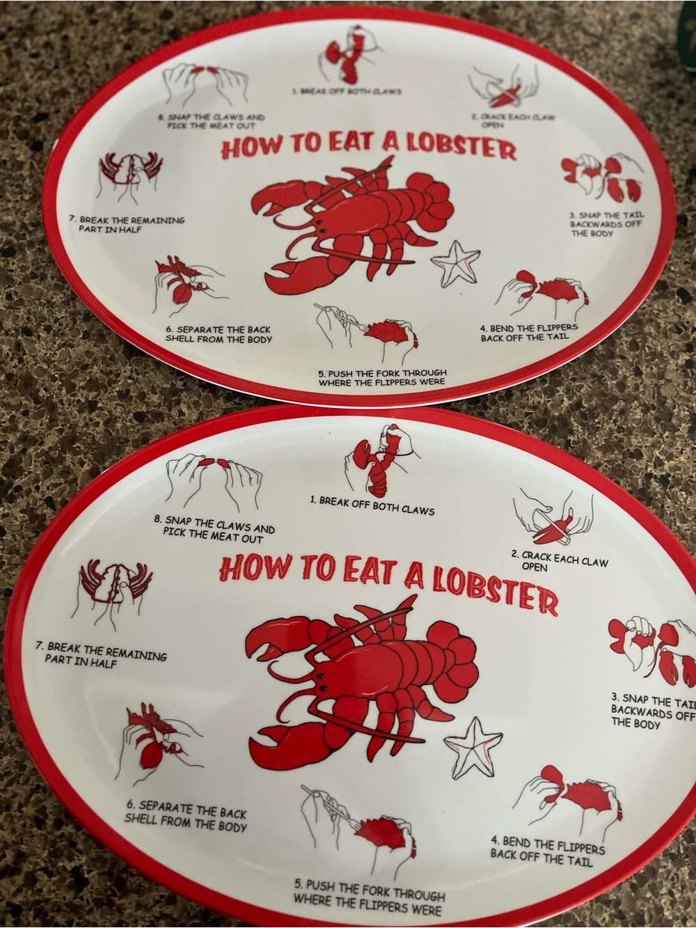 How To Eat A Lobster Red Rim Serving Plates (Set of 2)